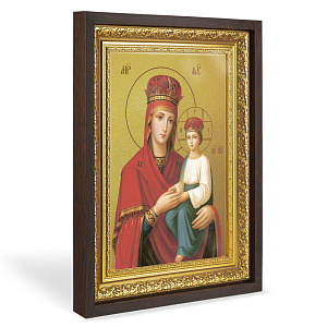 Икона Божией Матери "Споручница Грешных", в широком багете, цвет "темный дуб", на холсте, с золочением (33,5х42,2 см (под икону А4))