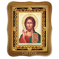Икона Спасителя "Господь Вседержитель", 22х27 см, фигурная багетная рамка №5
