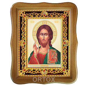 Икона Спасителя, 22х27 см, фигурная багетная рамка №5 (светлый киот)