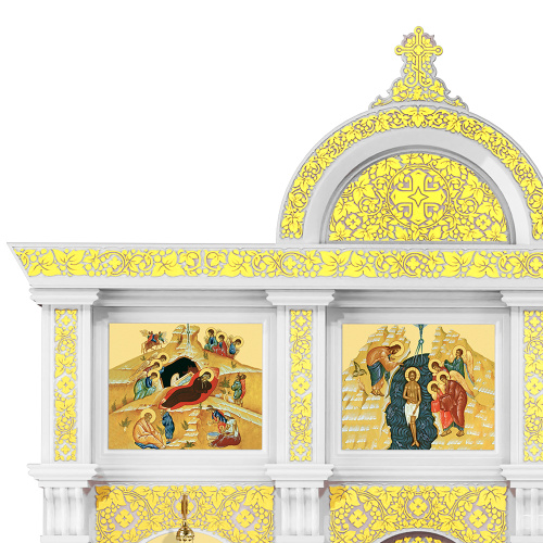 Иконостас деревянный резной "Владимирский" двухъярусный белый с золотом (поталь), 690х528х40 см фото 6 Иконостас деревянный резной "Владимирский" двухъярусный белый с золотом (поталь), 690х528х40 см фото 6