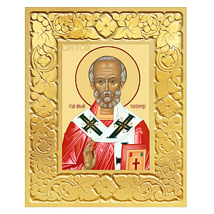 Икона святителя Николая Чудотворца в резной позолоченной рамке, поталь, ширина рамки 12 см (29,7x42 см (А3))