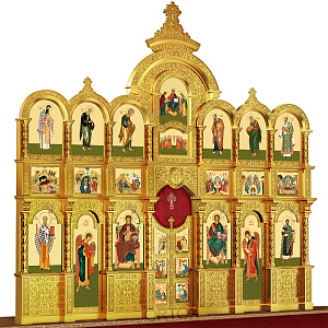 Иконостас "Владимирский" трехъярусный, позолоченный, 690х620х40 см (сосна, краска)