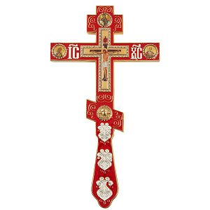 Крест напрестольный восьмиконечный, эмаль, 14,5х26 см (красная эмаль)