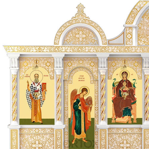 Иконостас "Владимирский" одноярусный белый с золотом (патина), 690х470х40 см фото 6