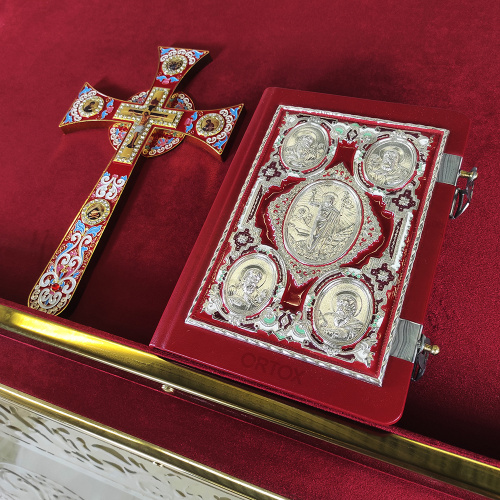 Крест требный четырехконечный, красная эмаль, камни, 17х29 см фото 13