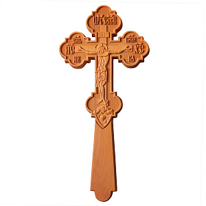 Крест требный деревянный светлый, резной, 12,5х27 см (защитный лак)