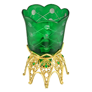 Лампада настольная латунная в позолоте с камнями, 6х10 см (зеленый стаканчик)