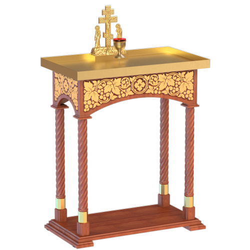 Панихидный стол песковой "Суздальский", цвет "кипарис" с золотом (поталь), колонны, резьба, высота 100 см фото 2