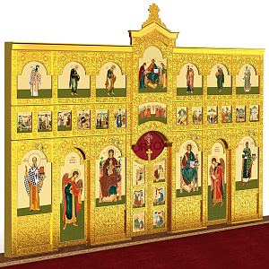 Иконостас "Суздальский" трехъярусный позолоченный, 608х483х25,4 см (краска)