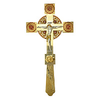 Крест напрестольный латунный в позолоте с эмалью и фианитами