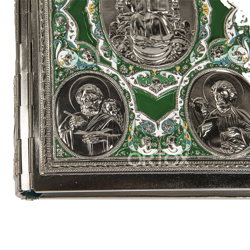 Апостол зелёный, полный оклад "под серебро", эмаль, 23х30 см фото 5