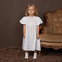 Платье для крещения "Анютины глазки" для девочки белое из муслина, размер в ассортименте