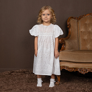 Платье для крещения "Анютины глазки" для девочки белое из муслина, размер в ассортименте (размер 68)