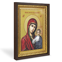 Икона Божией Матери "Казанская", в широком багете, цвет "темный дуб", на холсте, с золочением №2