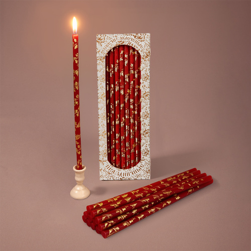 Свечи золоченые "Лоза", красные, 10 шт.