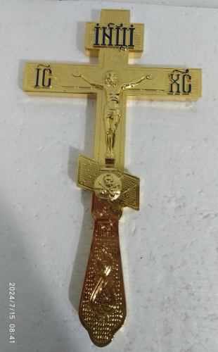 Крест напрестольный / требный, цинковый сплав, эмаль, 14х26 см, У 55-0025 фото 2