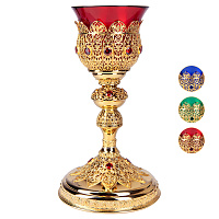 Лампада напрестольная из ювелирного сплава в позолоте с камнями, 14,5х24 см