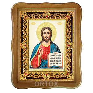 Икона Спасителя, 22х27 см, фигурная багетная рамка №4 (светлый киот)