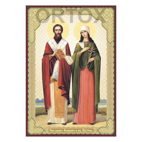 Икона священномученика Киприана и мученицы Иустины Антиохийских, МДФ