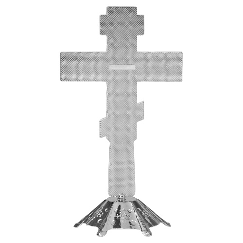 Крест настольный из цинкового сплава, белые камни, цвет "под серебро", 10х18,6 см фото 2