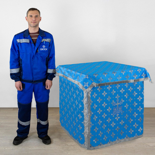 Облачение на престол с пеленой, шелк "Святительский", голубое с серебром фото 8