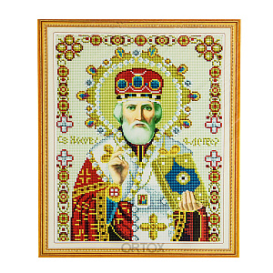 Алмазная мозаика "Икона святителя Николая Чудотворца" на подрамнике, 40х50 см (22 цвета страз)