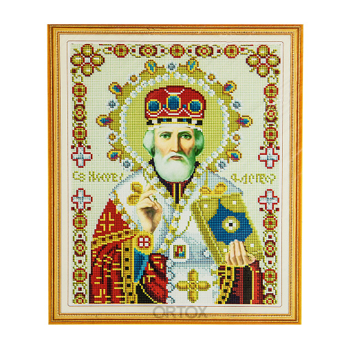 Алмазная мозаика "Икона святителя Николая Чудотворца" на подрамнике, 40х50 см