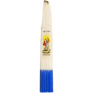 Свечи "Иерусалимские" парафиновые белые с синим, обожженные Благодатным огнем (высота 24 см)