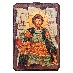 Икона великомученика Феодора Стратилата, 6,5х9 см, под старину (береза)
