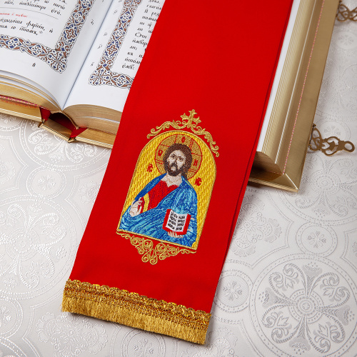 Закладка для Евангелия с иконой Спасителя красная, 160х14,5 см фото 4