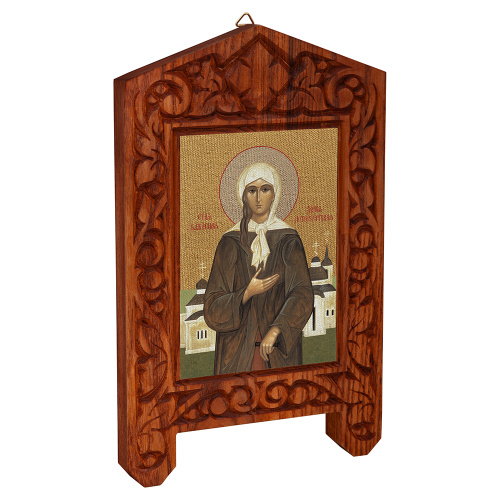 Икона блаженной Ксении Петербургской на резной доске "Суздальская", холст с золочением