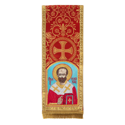 Закладка для Евангелия вышитая с иконой свт. Николая Чудотворца, парча, 153х15 см фото 2