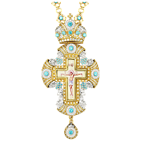 Крест наперсный серебряный, позолота, голубые фианиты, высота 18 см