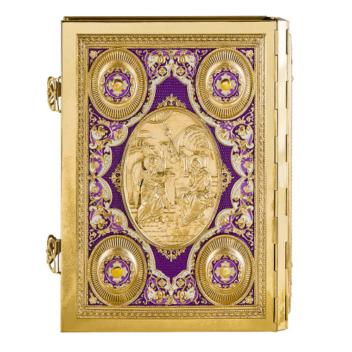 Евангелие напрестольное фиолетовое, полный оклад "под золото", 24х31 см фото 8 Евангелие напрестольное фиолетовое, полный оклад "под золото", 24х31 см фото 8