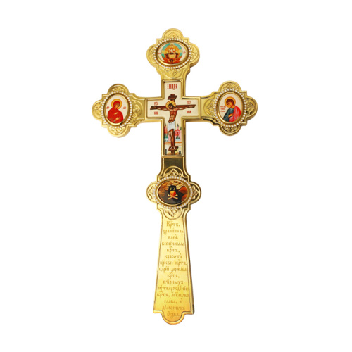 Крест напрестольный из ювелирного сплава в позолоте с фианитами, 17,5х30 см фото 4