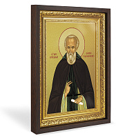Икона преподобного Сергия Радонежского, в широком багете, цвет "темный дуб", на холсте, с золочением