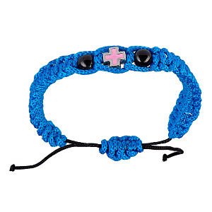 Браслет плетеный с крестиком, синий (регулируемый размер)