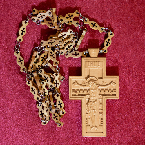 Крест наперсный деревянный резной, с цепью, 7х12 см фото 7
