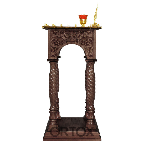 Панихидный стол на 70 свечей "Тверской" темный, колонны, резьба, 70х50х96 см фото 3