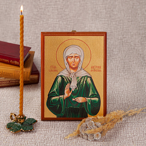 Икона блаженной Матроны Московской, на дереве, цвет "кипарис", на холсте, с золочением (12х16,5 см (под икону А6))