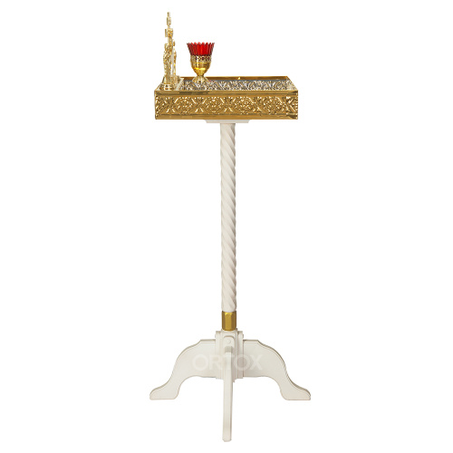 Панихидный стол песковой "Курский" белый с золотом (патина), колонна, 40х40х100 см фото 3