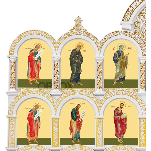 Иконостас "Владимирский" пятиярусный, белый с золотом (патина), 690х860х45 см фото 7