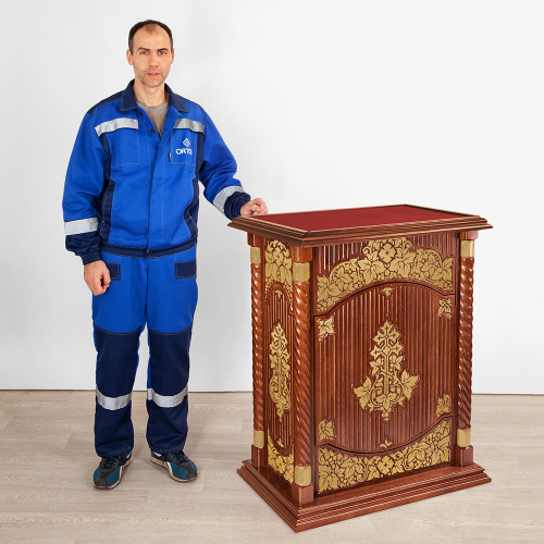 Подставка церковная "Суздальская", цвет "кипарис" с золотом (поталь), тумба, красная ткань, 85х46х100 см фото 4
