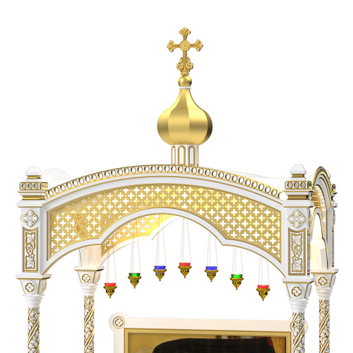 Рака под мощи "Романовская" белая с золотом (патина), с сенью и подиумом / без сени и подиума фото 3