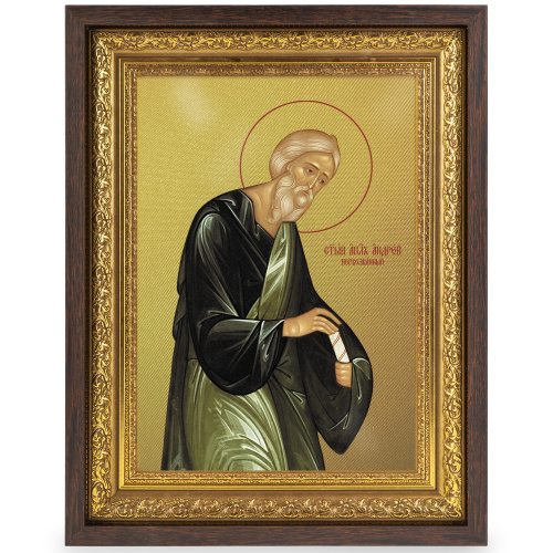 Икона апостола Андрея Первозванного, в широком багете, цвет "темный дуб", на холсте, с золочением №2 фото 2