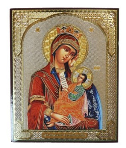 Икона Божией Матери "Утоли моя печали", 10х12 см, бумага, УФ-лак (тиснение)