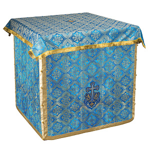 Облачение на престол голубое, церковный шелк, 100х100х100 см (бахрома)