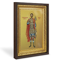 Икона благоверного великого князя Димитрия Донского, в широком багете, цвет "темный дуб", на холсте, с золочением