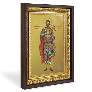 Икона благоверного великого князя Димитрия Донского, в широком багете, цвет "темный дуб", на холсте, с золочением (33,5х42,2 см (под икону А4))