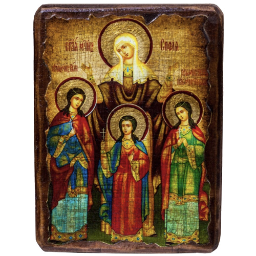 Икона мучениц Веры, Надежды, Любови и матери их Софии, под старину фото 2